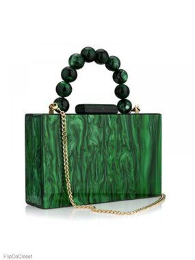 Acrylic Evening Clutch Crossbody Bag Pearl Chain Beaded Handle Wedding Prom